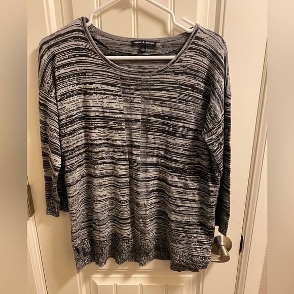 Cable Gauge Sweater XL Gray Black Pullover Lightweight 3/4 Sleeve Knit Top - Picture 1 of 7
